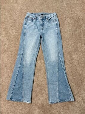 American Eagle Outfitters Two-Tone Strigid Low- Rise Baggy Flare Jean